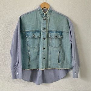 Tea & Cup Denim Jacket Shirt, Sz L